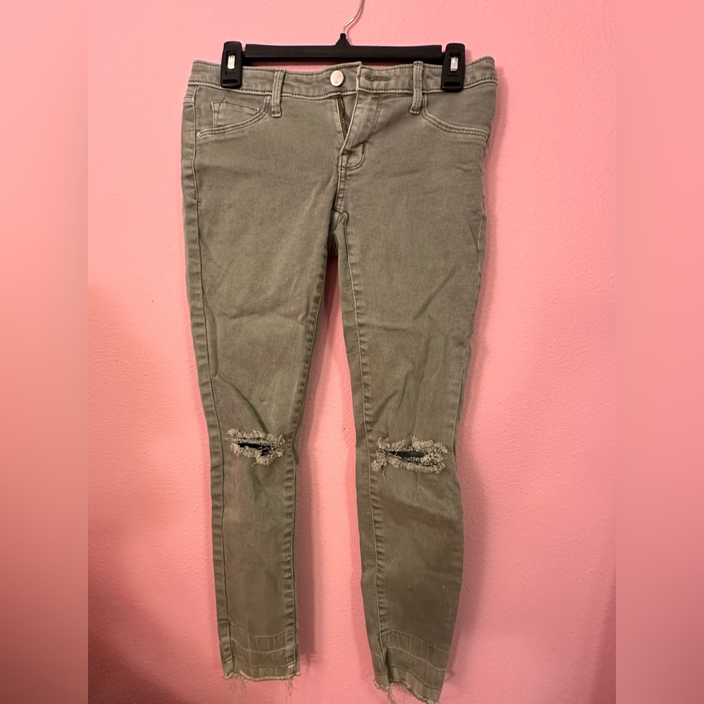 Mossimo Olive Distressed Mid-Rise Jeggings